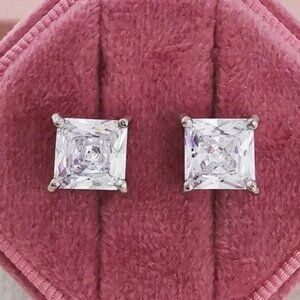 NEW 2.5 CT PRINCESS CUT SQUARE 925 STERLING SILVER STUD EARRINGS